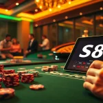 Engage with thrilling poker games at the vibrant s8 casino, featuring colorful chips and an exciting roulette wheel.