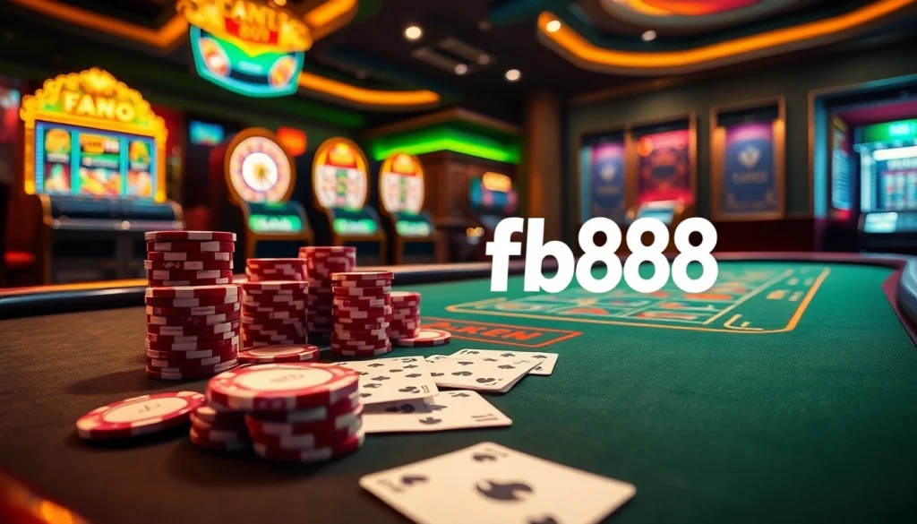 Experience thrilling gaming at fb88 with poker tables, vibrant slots, and roulette wheels.