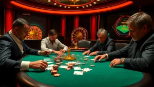 Experience the thrill of MB66 at a luxurious casino poker table with high-stakes action.