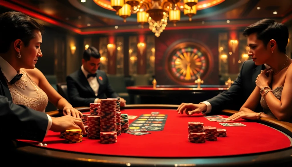 Action-packed poker scene at 79king casino with players and colorful chips.