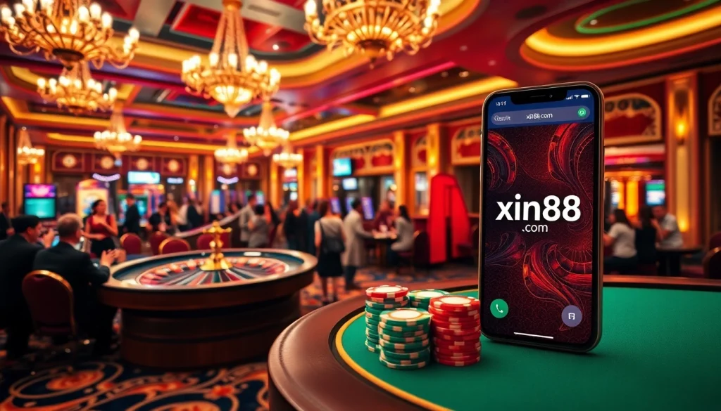 Play thrilling games at xin88 com with vibrant poker chips and an exciting roulette wheel.