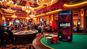 Play thrilling games at xin88 com with vibrant poker chips and an exciting roulette wheel.