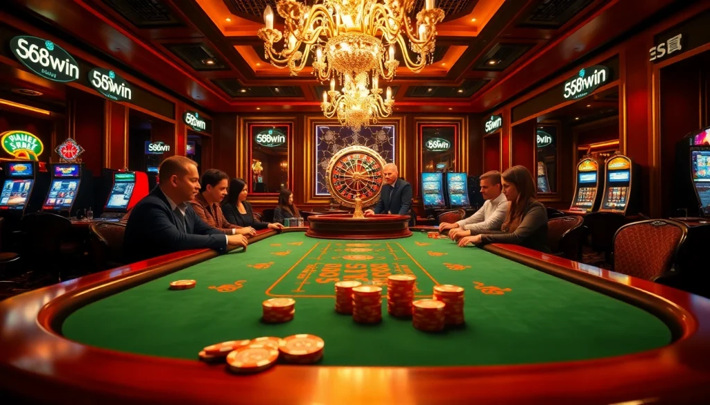 Players compete fiercely at a high-stakes poker table in the luxurious 58win casino environment.