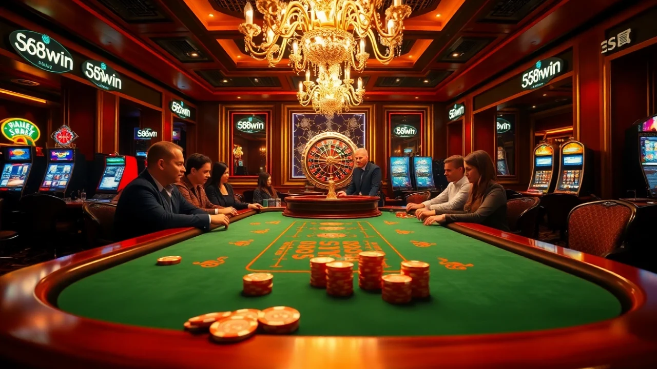 Players compete fiercely at a high-stakes poker table in the luxurious 58win casino environment.