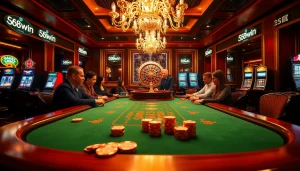 Players compete fiercely at a high-stakes poker table in the luxurious 58win casino environment.