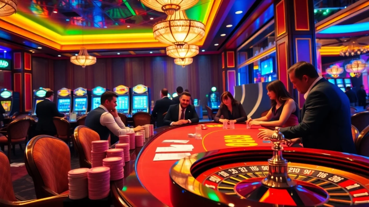 Players winning big at https://sumvip.mom/, enjoying a thrilling casino atmosphere with poker chips and cards.