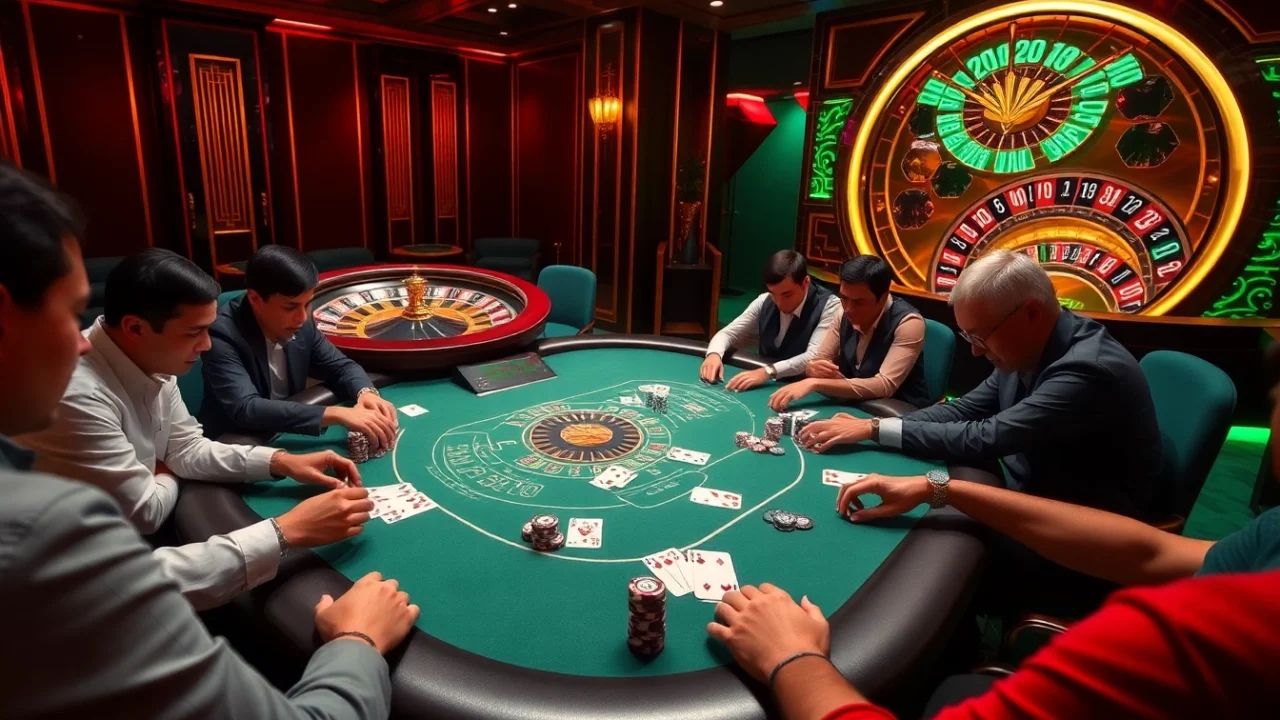 Players engage in thrilling poker action at vin 88 casino, showcasing intense focus and excitement.