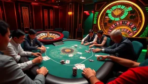 Players engage in thrilling poker action at vin 88 casino, showcasing intense focus and excitement.