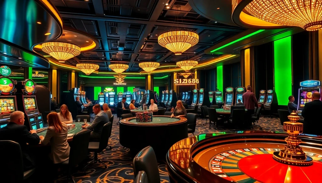 Experience the thrill of siu88 as players enjoy a luxury casino atmosphere with slot machines and table games.
