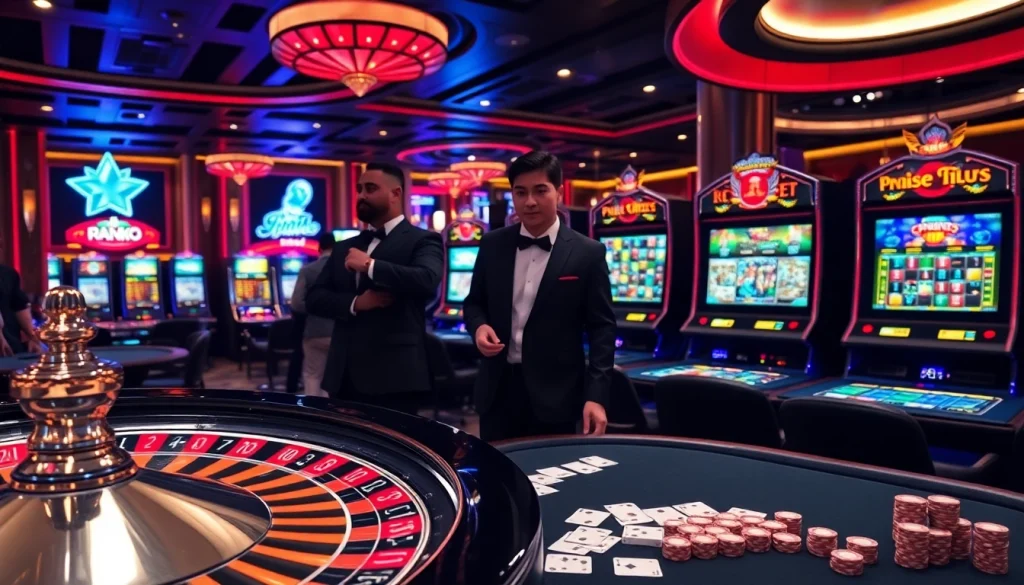 Experience the thrill of Gk88 with professional gamblers interacting at a luxurious casino.