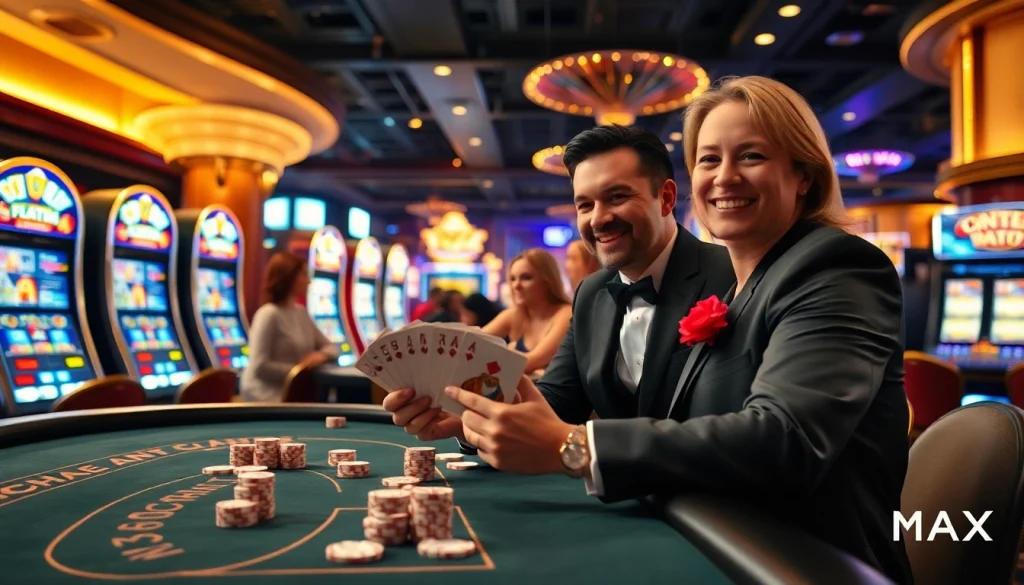 VMAX dealers managing an exciting blackjack game in a luxurious casino setting.