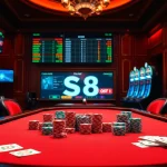 S8-themed luxury casino table with poker chips and cards, immersing players in an upscale gambling experience.