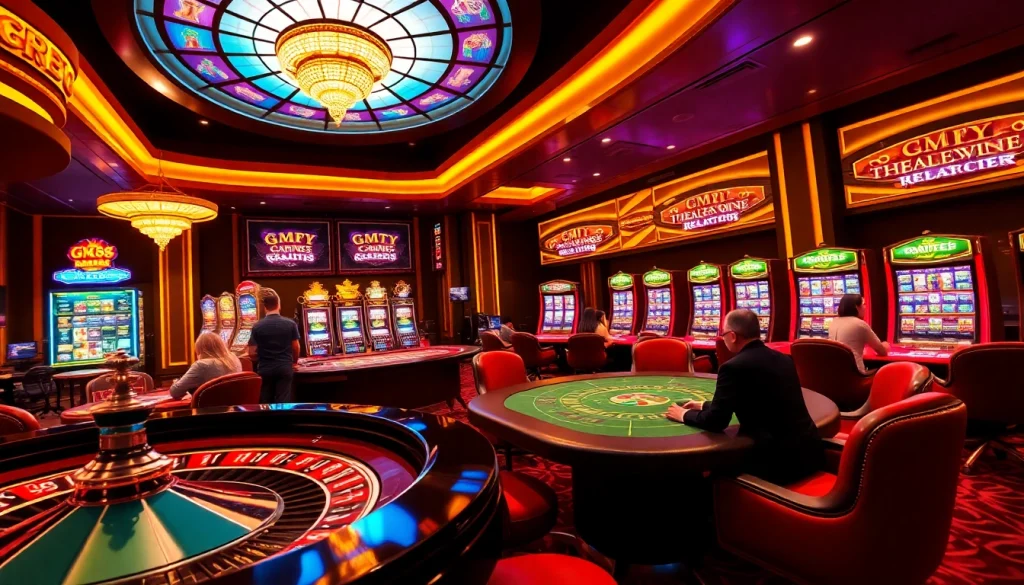 Engaging GK88 casino scene featuring vibrant gaming tables and online gambling interface.