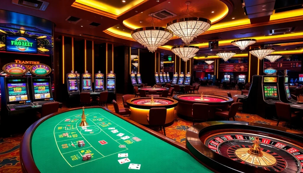 Experience the thrill of Go99 at a lavish casino with vibrant slot machines and elegant tables.