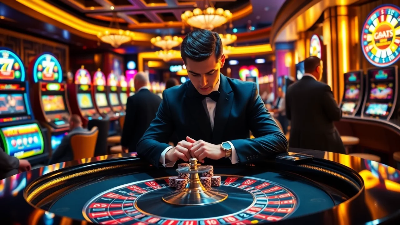 Go8 players enjoying the thrill of gambling at a roulette table in a luxurious casino.