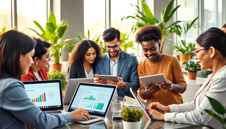 在一个充满协作的现代办公空间中使用 WPS Office。