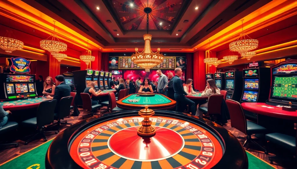 Tham gia các trải nghiệm chơi game đầy hồi hộp tại https://luck8.net với cảnh casino sống động, có bàn poker và bánh xe roulette.