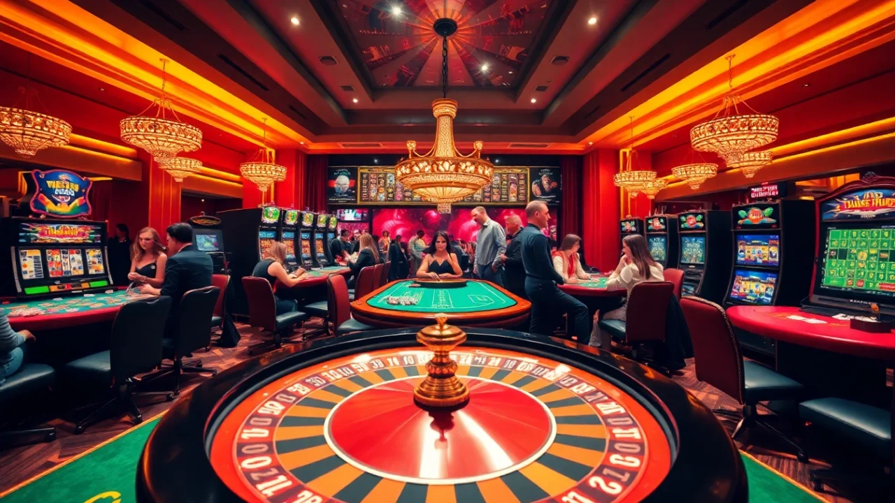 Tham gia các trải nghiệm chơi game đầy hồi hộp tại https://luck8.net với cảnh casino sống động, có bàn poker và bánh xe roulette.