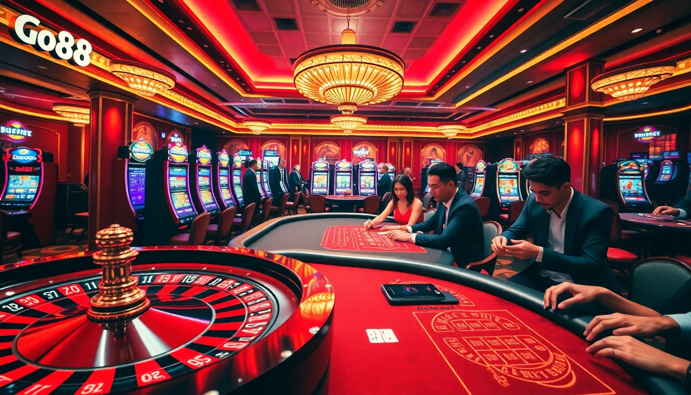 Experience thrilling games at Go88 with luxurious casino tables and vibrant slot machines.