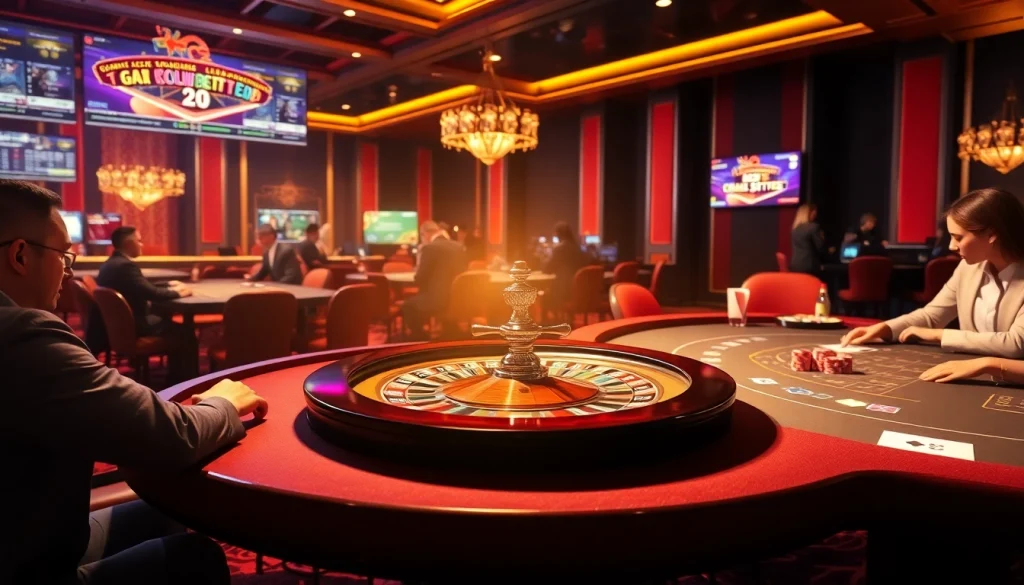 Play exciting games at 23Win hiện đang mở with roulette and blackjack tables, capturing the thrill of gambling.