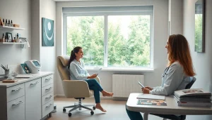 カミノクリニック 口コミ: A professional consultation scene showcasing a hair clinic's welcoming environment.