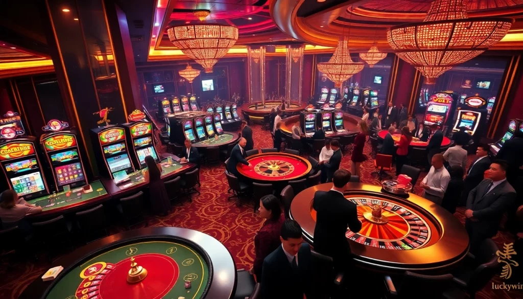 Experience the thrill of Nhà cái Luckywin at a vibrant casino with exciting table games and slot machines.