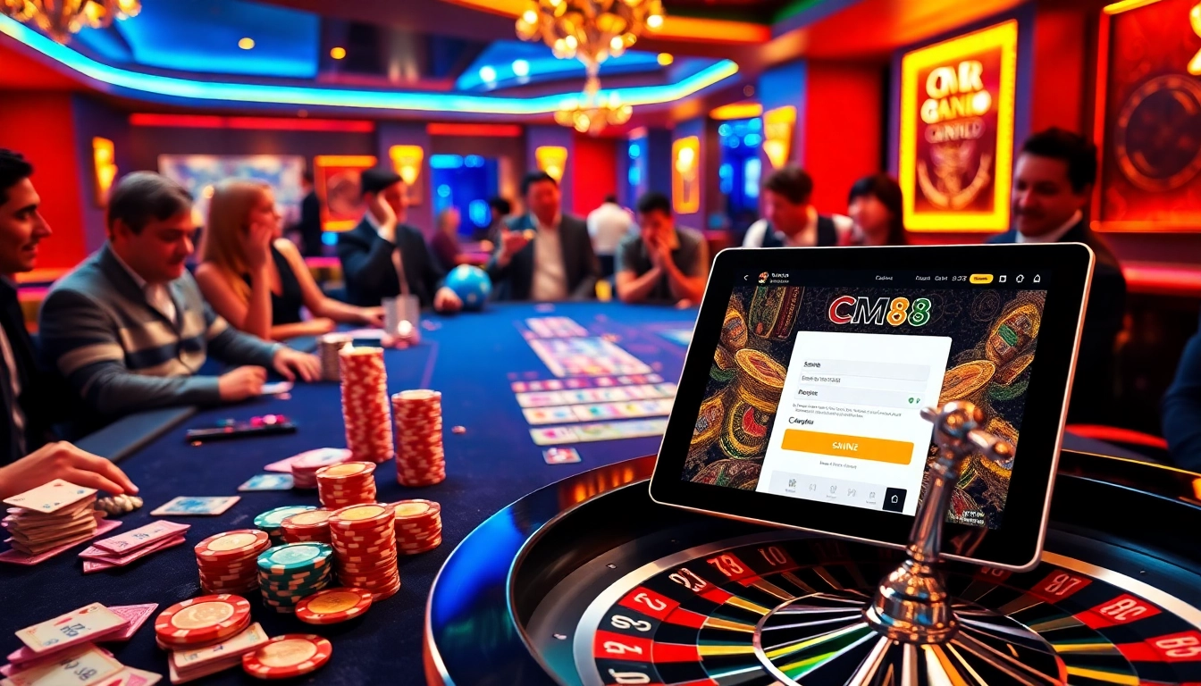 Players enjoying a thrilling game of poker at CM88's luxury casino table experience.