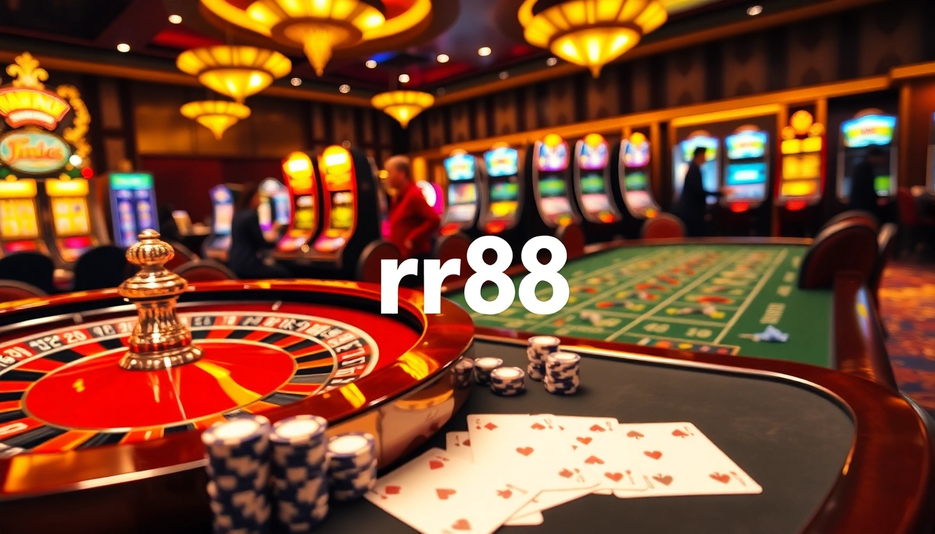 Experience thrilling gaming excitement at rr88 with vibrant casino visuals of roulette and blackjack.