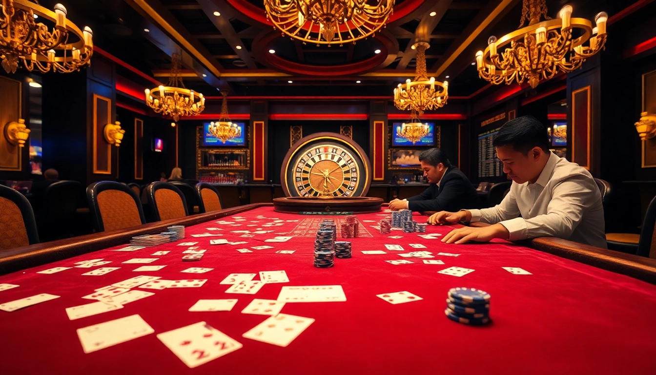 Players enjoy the thrilling 6L777 casino experience with poker chips and cards on the table.