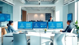 在现代办公室环境中的美洽AI客服平台界面