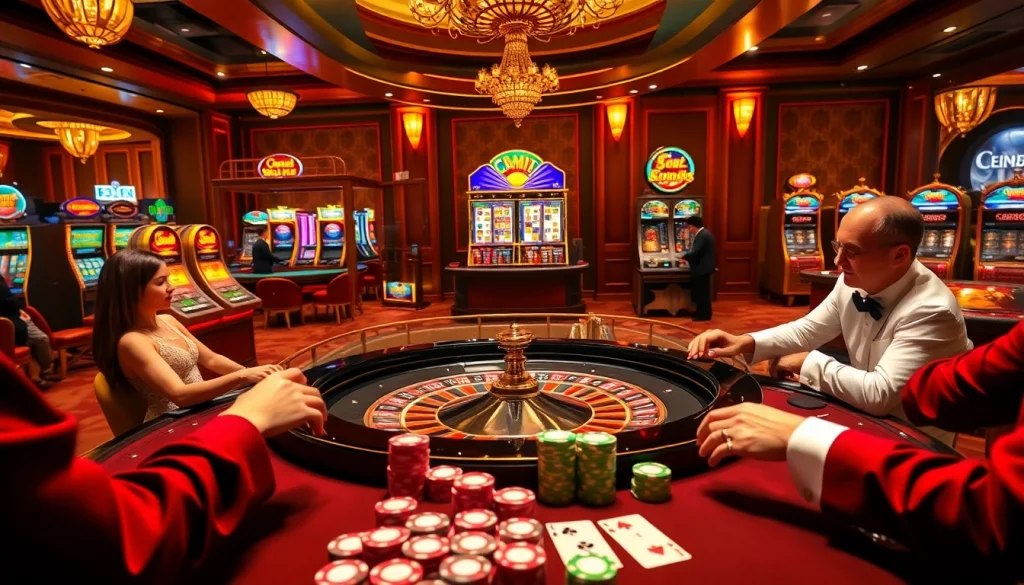 CM88-themed luxurious casino atmosphere featuring a roulette table and colorful poker chips.