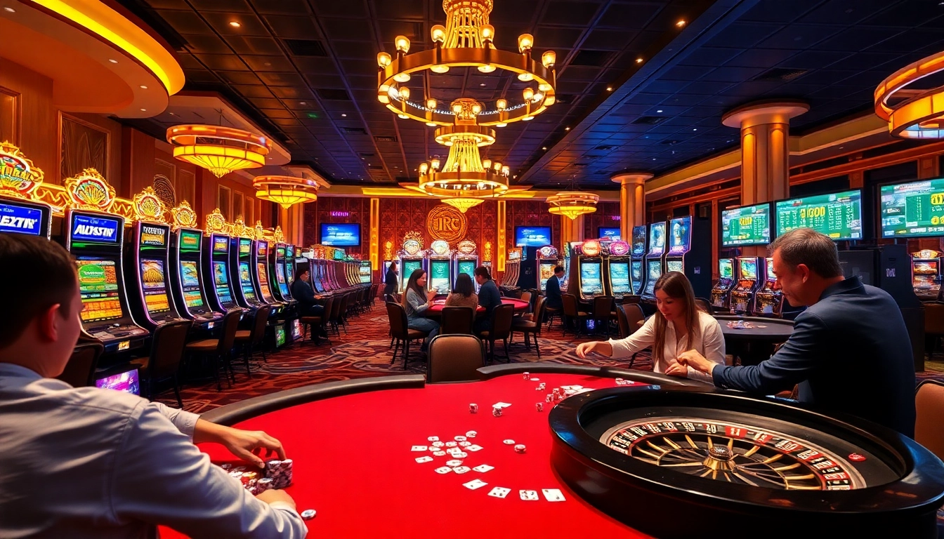 Experience the thrill of gambling at Nhà cái KP88 with vibrant casino tables and engaged players.