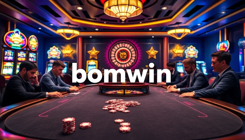 Experience the thrill of Đăng nhập bomwin in a luxurious casino setting with vibrant gaming visuals.