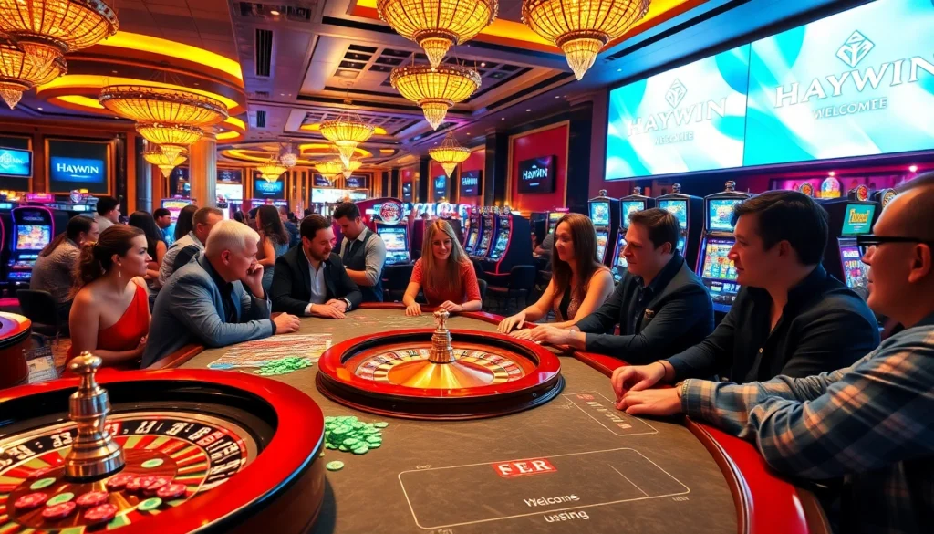 Experience thrilling casino action at Haywin with vibrant poker tables and exciting slot machines.