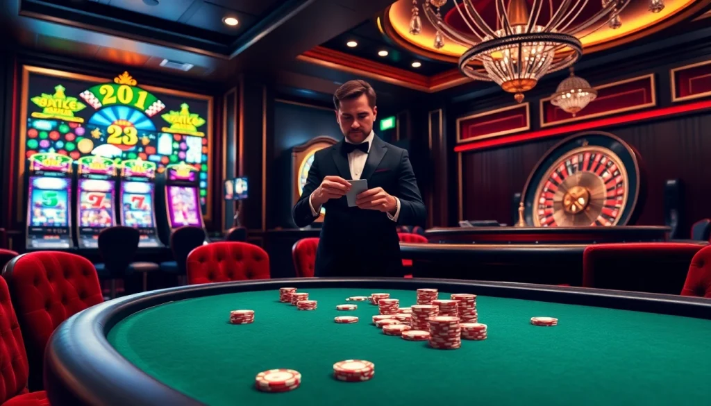 Experience thrilling gambling at https://bl555.design/ with vibrant casino visuals, including poker tables and slot machines.