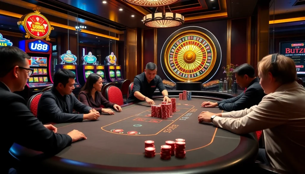 Experience the excitement of UU88 with high-stakes poker and vibrant casino visuals.