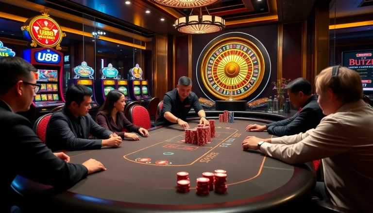 Experience the excitement of UU88 with high-stakes poker and vibrant casino visuals.
