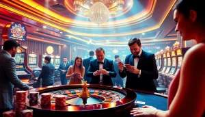 Exciting gaming environment at 789F, showcasing poker chips and a roulette wheel.