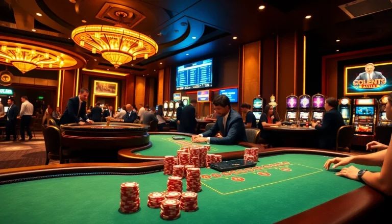 Experience the thrill of gambling at https://jun88pl.com/ with a vibrant casino scene featuring poker, roulette, and slot machines.