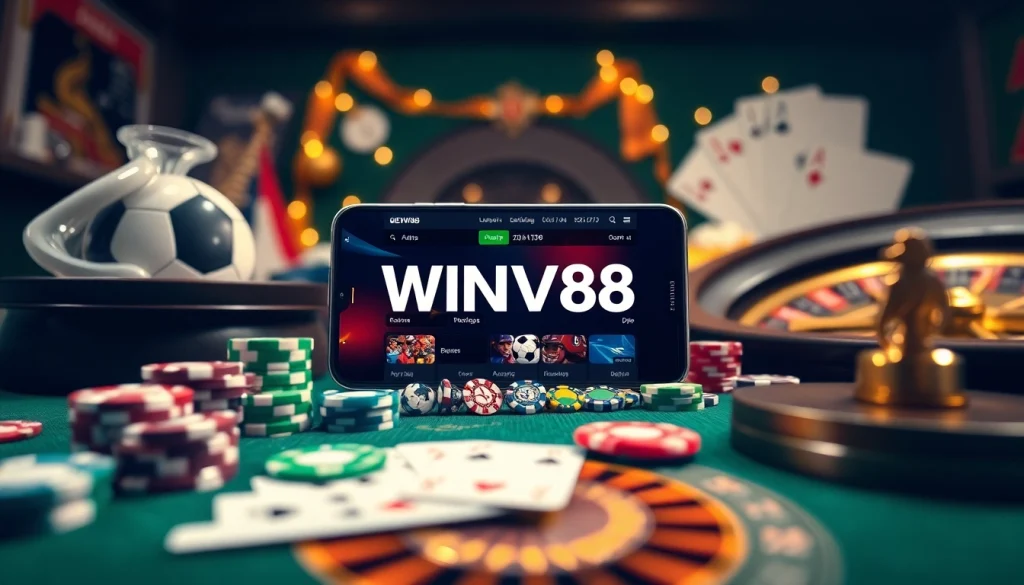 Engaging scene showcasing the WINVN88 online betting app with vibrant sports memorabilia.