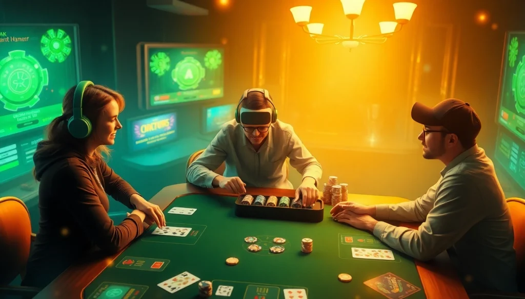 Exciting virtual gaming scene at gamebaidoithuong.com.vc featuring card games and vibrant graphics.