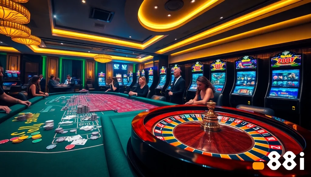 Players enjoying an exciting casino experience at 88i with vibrant card games and roulette.