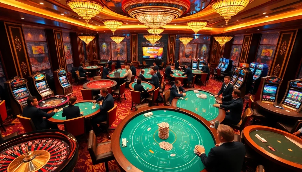 Players winning at mu88 casino with vibrant gaming tables and exciting slot machines.
