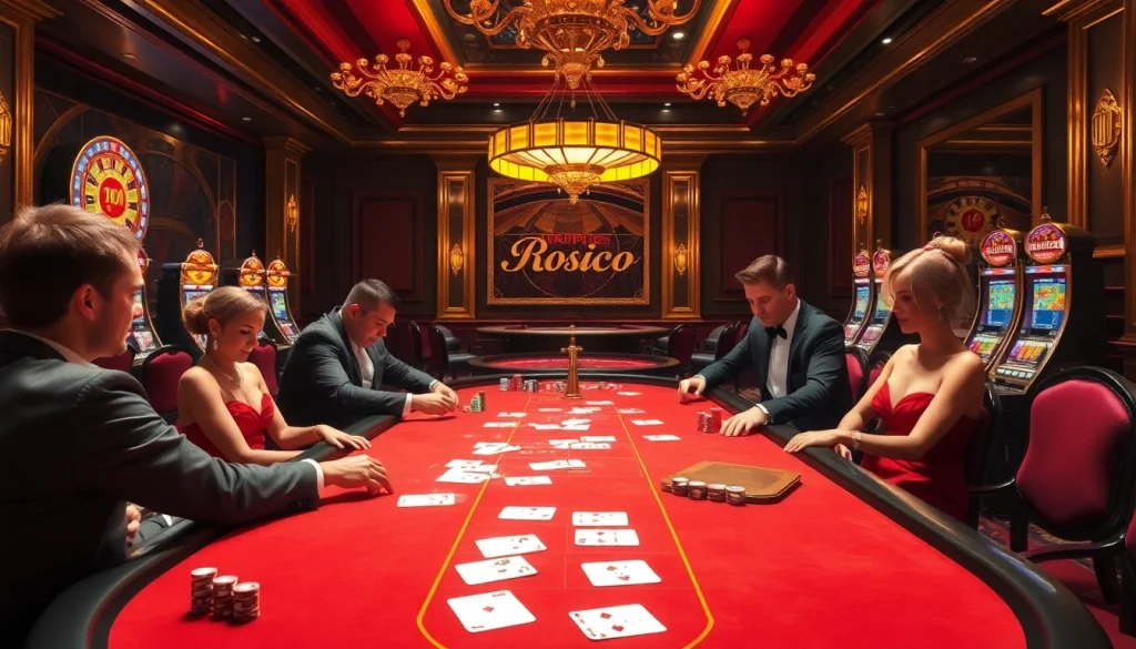 High-stakes players enjoying the excitement of XX88 at an elegant casino.