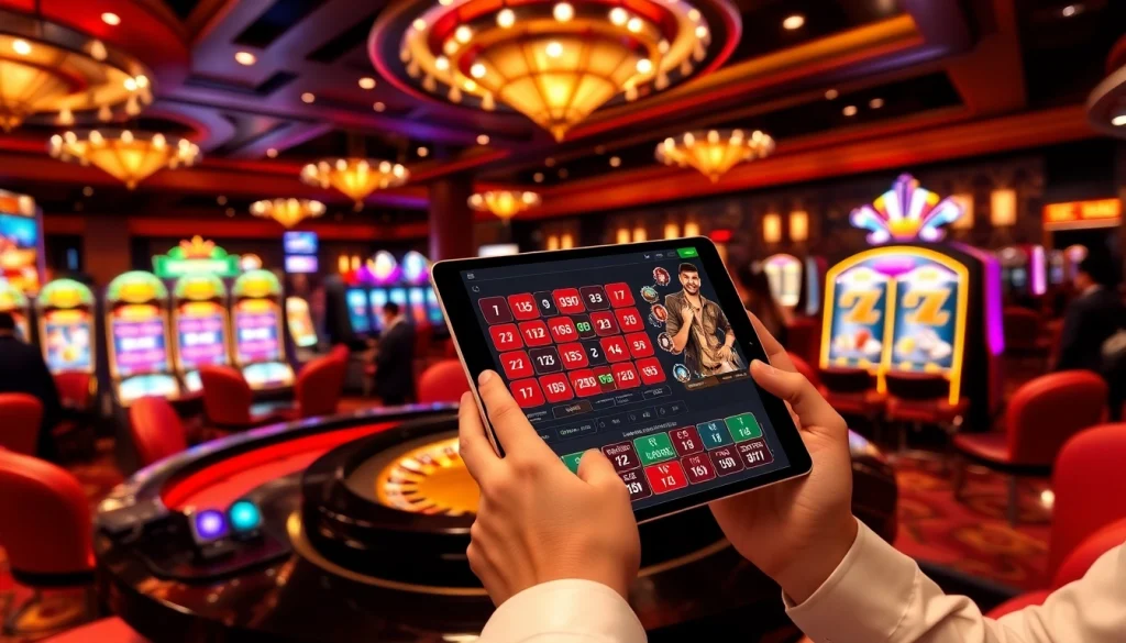 Exciting gambling experience at Nhà cái OK365 with vibrant casino atmosphere and betting action.