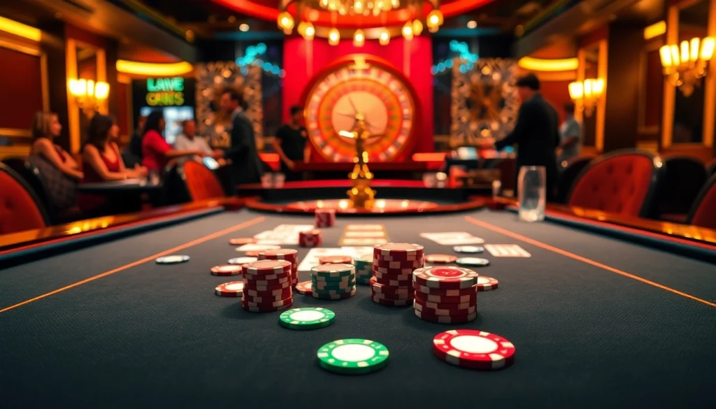 Experience an exciting poker game featuring kp88 chips on a luxurious casino table.