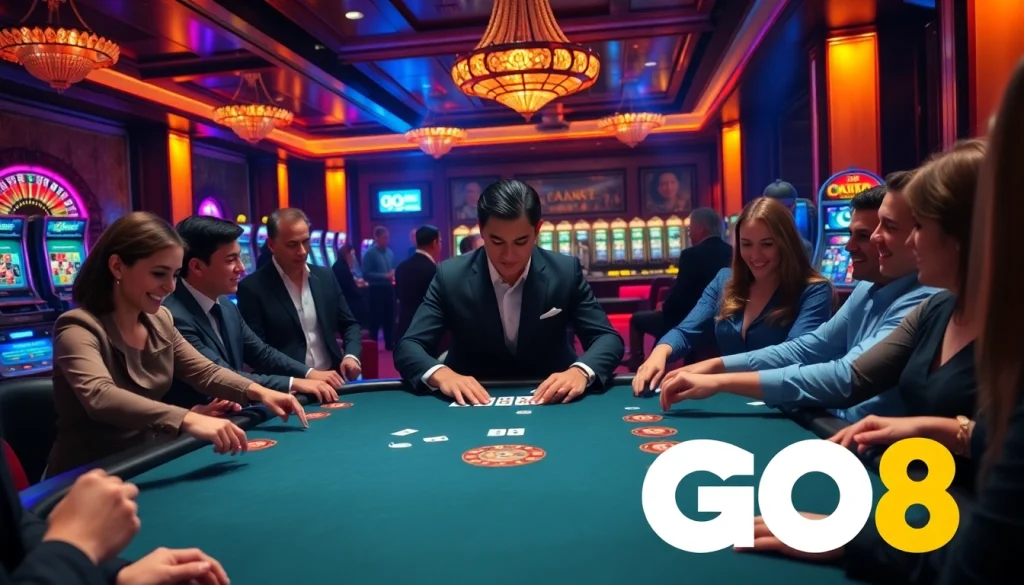 Experience thrilling moments at GO8 casino tables with professional dealers and vibrant gaming.