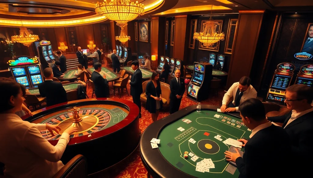 Excited players engaging at casino tables, highlighting options from https://top10nhacai.gg/ for exciting gambling.