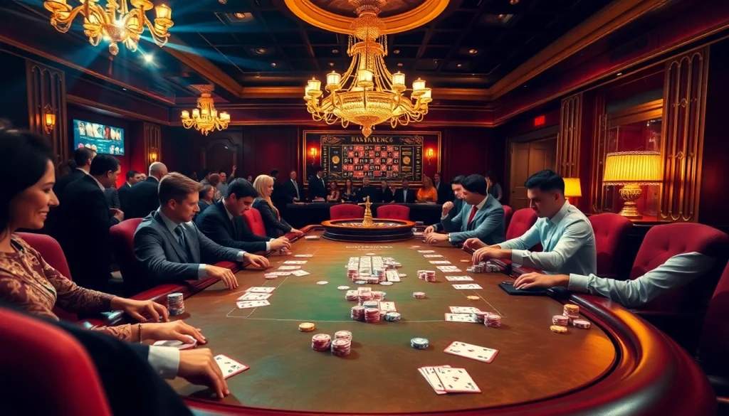 Experience game bài đổi thưởng at a thrilling poker table in a luxurious casino setting.