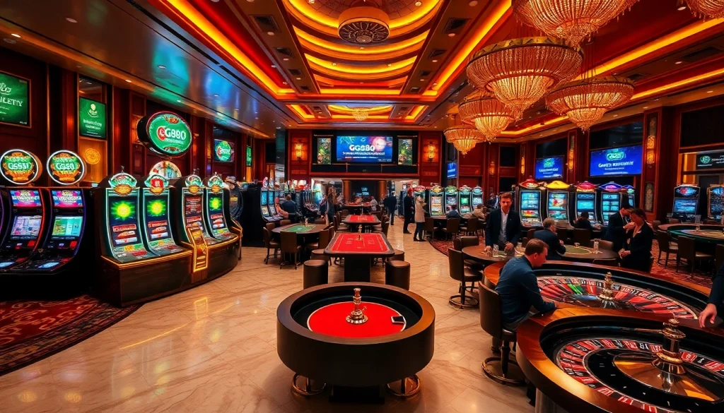 Exciting gaming scene at https://gg88.christmas/ with luxurious casino elements showcasing slots and tables.